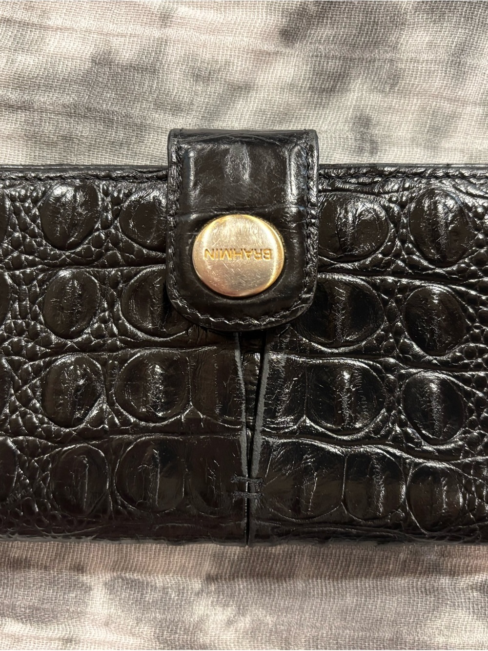 Brahmin Black Croc-Embossed Leather Wallet